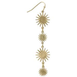 Gold Sunburst Linear Drop Earrings Celestial Dangle Statement Jewelry